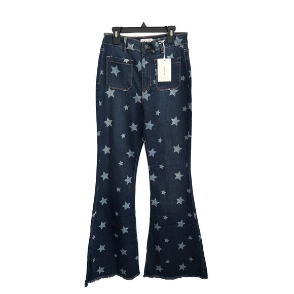 Cello Womens Dark Wash Star Print Flared Jeans Size 9 - Picture 1 of 8